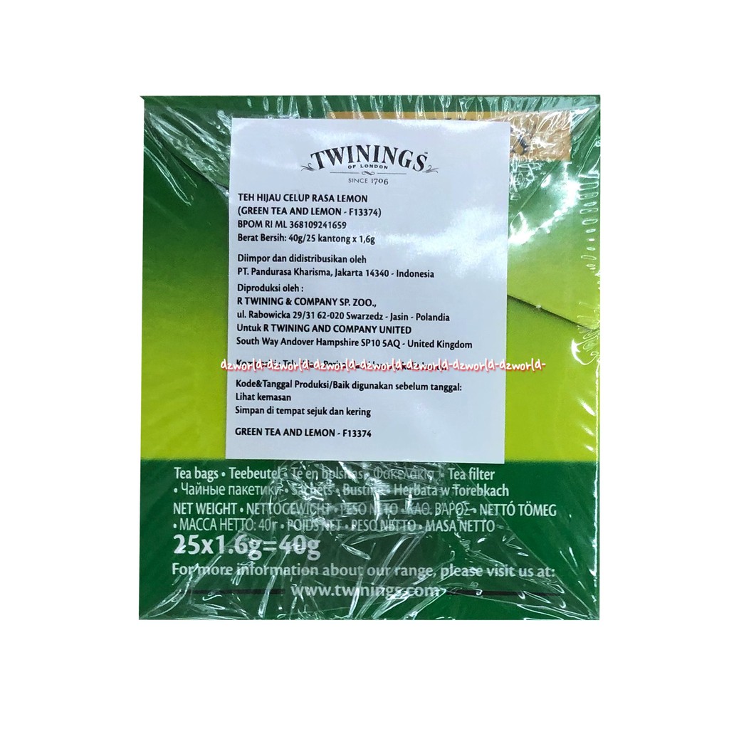 Twinings Green Tea &amp; Lemon 25Bag Teh Hijau Lemon Twining Greentea