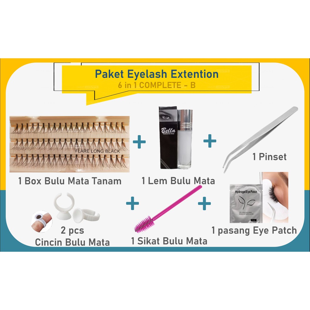 Paket Eyelash Extention 6 in 1 Bulu Mata Tanam Complete - B