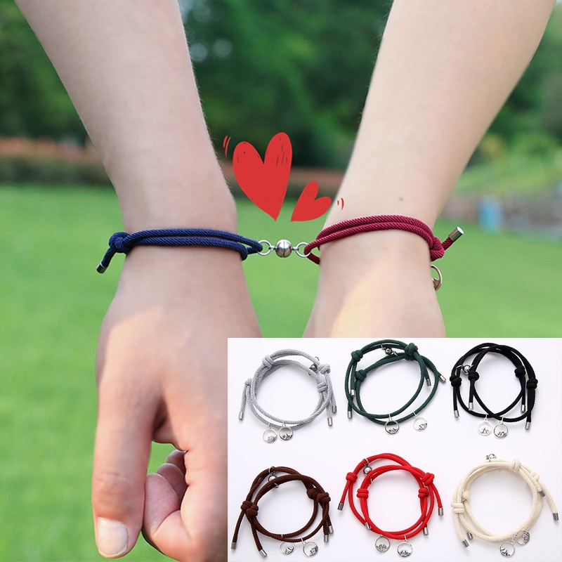 【A.one❤️COD】2 Pcs Gelang Couple Magnet Tali Unisex Yang Dapat Gelang Disesuaikan Korea Persahabatan Wanita Pria hadiah