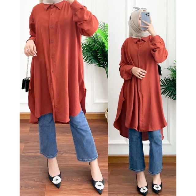 ALMIRA TUNIK LONGTUNIK MIDI DRESS LONG WANITA AIRFLOW CRINCKLE DEODORA PREMIUM RAYON