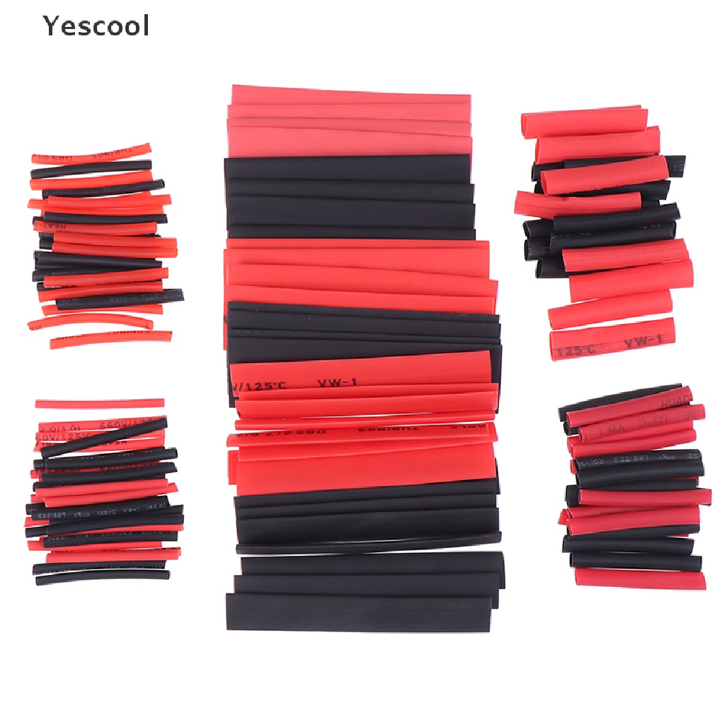 Yescool 127Pcs Selang Bakar heat shrink Tahan Cuaca Aneka Ukuran Warna Hitam