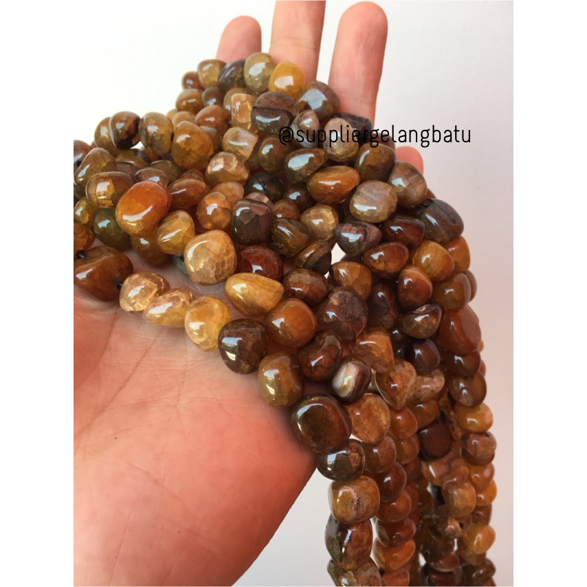 manik Batu alam yellow agate 12 x 10mm kuning serat vein agatis nature aksesoris craft grosir bahan