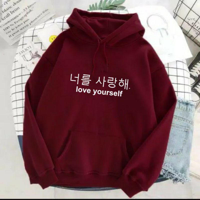 S - XXXXXXL(6XL) Hoodie Hangul Hangeul LOVE YOURSELF BIGSIZE Jaket OVERSIZE Harajuku Style Pria Wanita