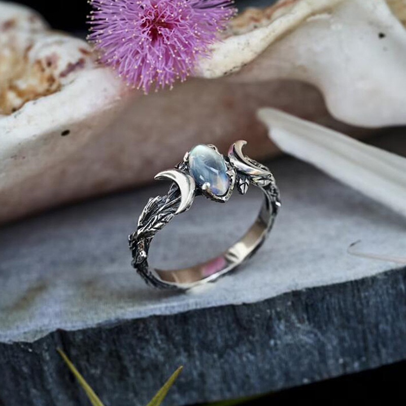 Fancyqube Cincin Manik-Manik Bulan Sabit Bahan 925 Sterling Silver Untuk Wanita