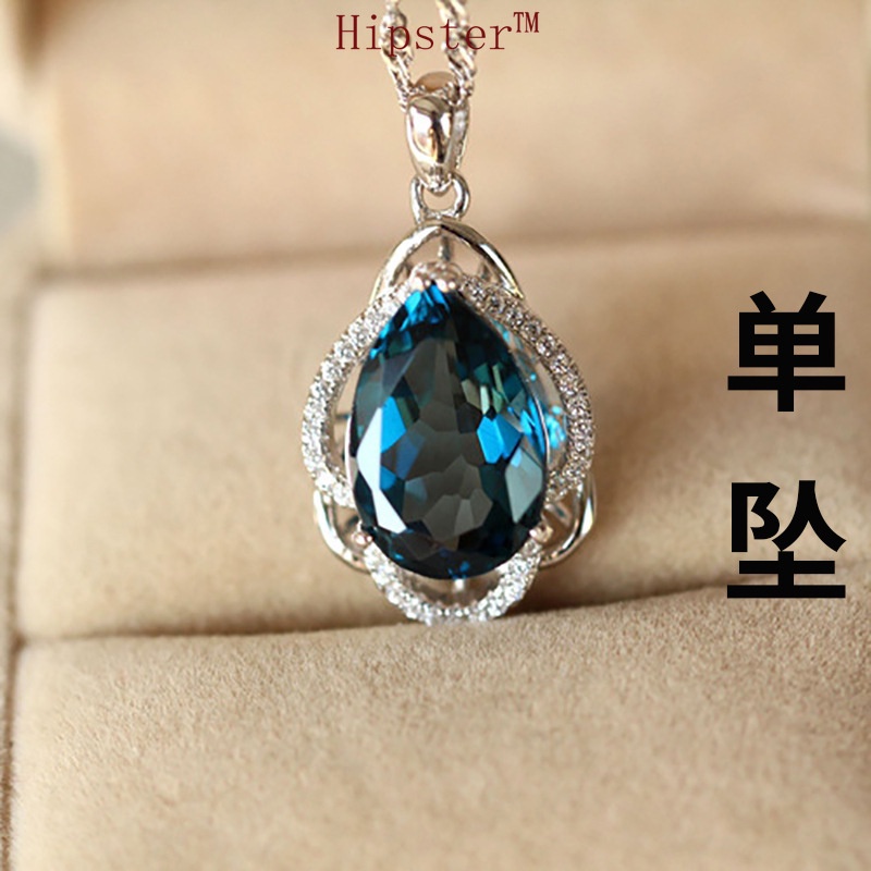 New Hot Fashion Platinum Blue Crystal Full Diamond Pendant Necklace