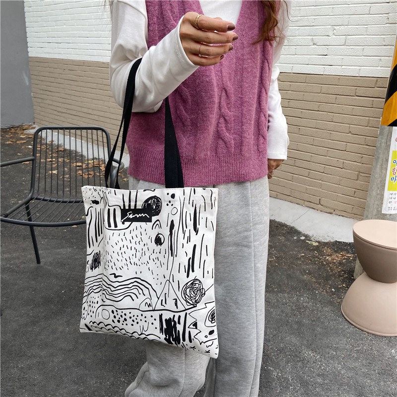 TC-94 tas canvas kanvas tote bag wanita line mountain import korea jepang high quality