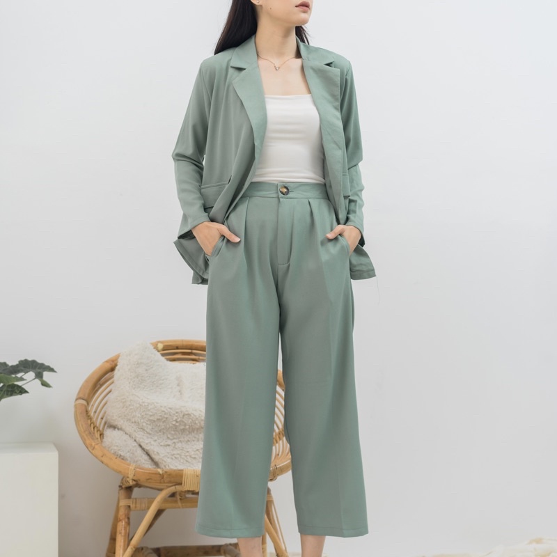 MSMO Set Long Blazer Culotte / Set Wanita / Setelan Wanita / Blazer Wanita / Set Blazer-Matcha