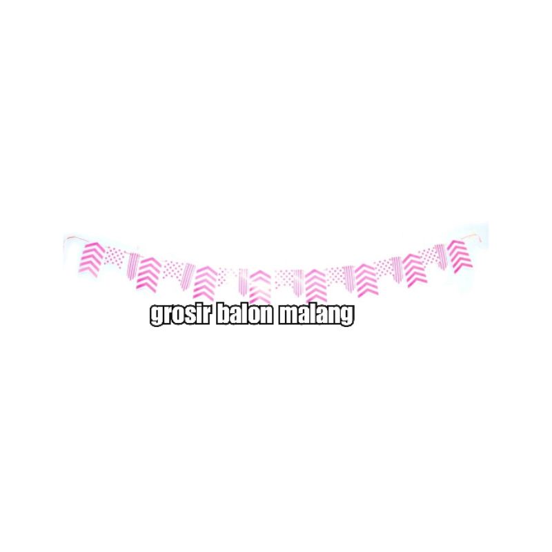 bunting flag banner backdrop pink zig zag polka garis hiasan dekorasi party ultah