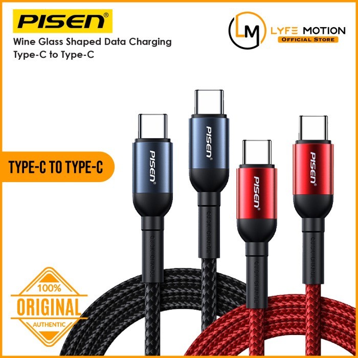 Cable Pisen Kabel 100Watt Type-C to Type-C Wire Glass Shaped Data - LS-TC04