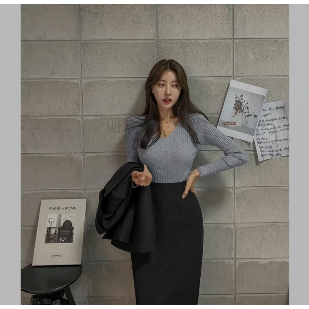 SSOnlineShop77 -- (C-9061) Knit Vneck Import / Baju Rajut / Kaos Rajut / Rajut Import / Knit Top