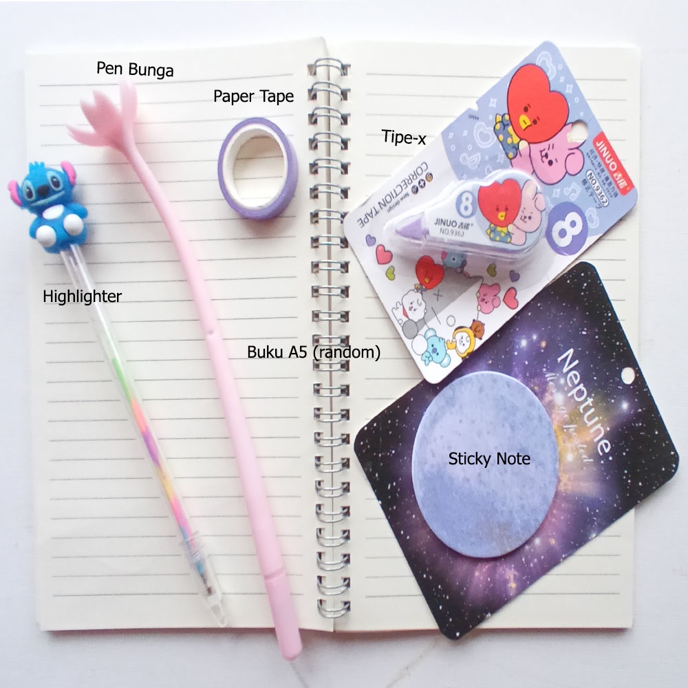 

ALAT TULIS SET PAKET HEMAT STATIONERY KANTOR BUKU RING NOTEBOOK A5 PERALATAN SEKOLAH STICKY NOTE