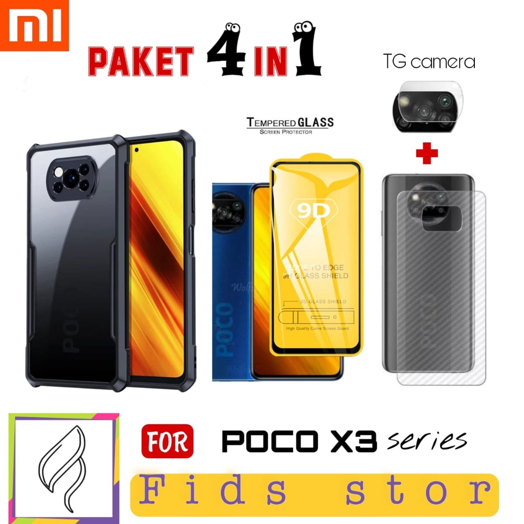 PROMO 4in1 Xiaomi POCO X3 CASE + TEMEPERED GLASS LIST BLACK + CAMERA LENS FREE GARSKIN