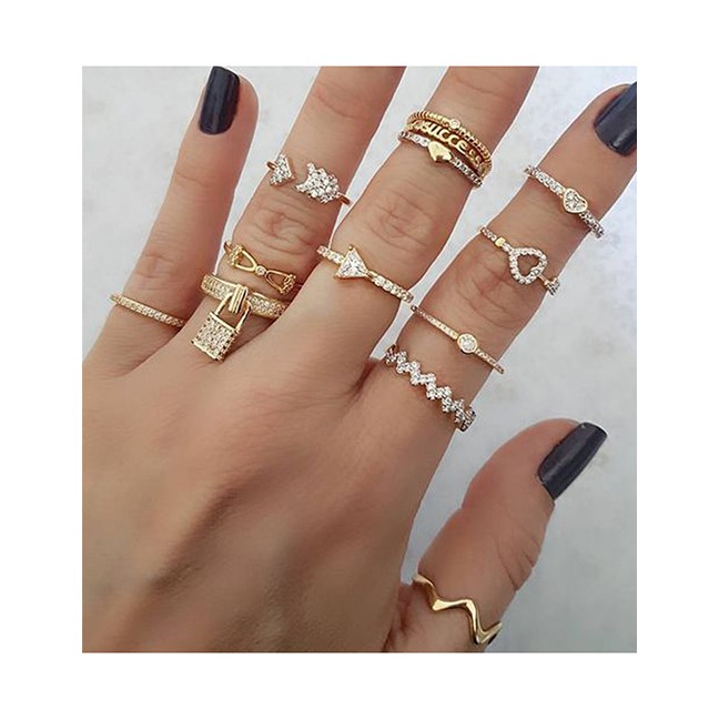 LRC Cincin Fashion Gold Color Alloy Ring 13 Set P82846