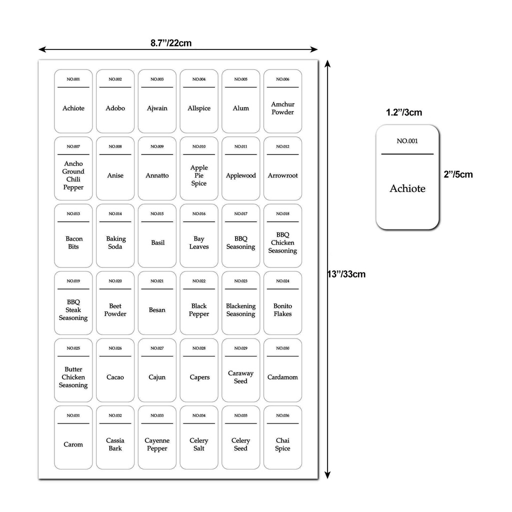 Preva 216PCS Spice Jars Sticker Tahan Air Self-Adhesive Tanda Botol Bumbu Tahan Minyak