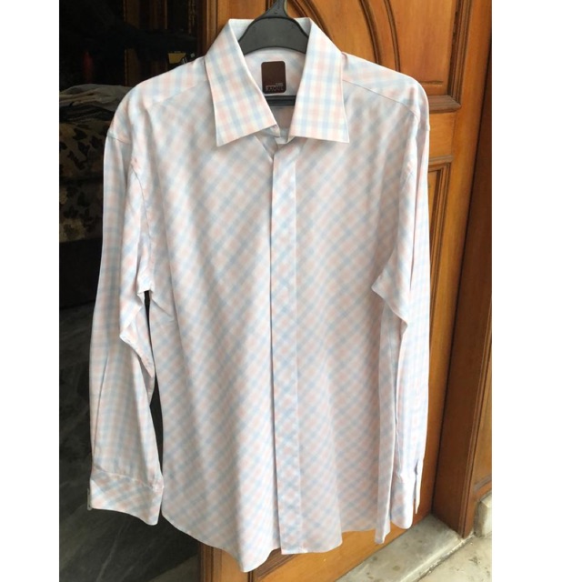 Kemeja Raoul Tapered Fit Checkered Biru Pink Putih