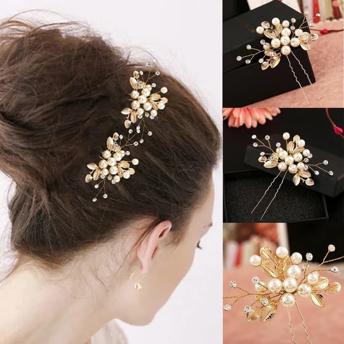 Mutiara Hairpin - Aksesoris Rambut Modern - Tusuk Konde Motif Mutiara Gold