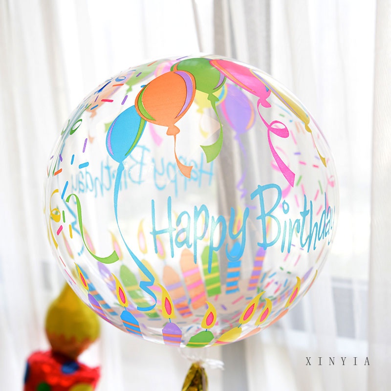 Balon Bobo Transparan Motif Print Happy Birthday Ukuran 20 Inci Untuk Dekorasi Pesta