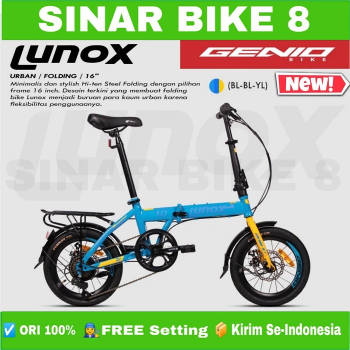 Sepeda Lipat GENIO LUNOX New 2022 DAN LUNOX T3 New 2023 Ukuran 16 &amp; 20 Inch Boncengan 7 Speed