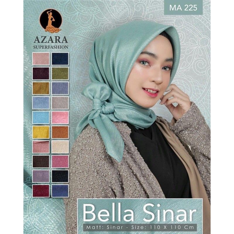 Jilbab segiempat glowing lasercut Bella sinar ORI Azara hijab warna peach Salem kunyit denim biru je