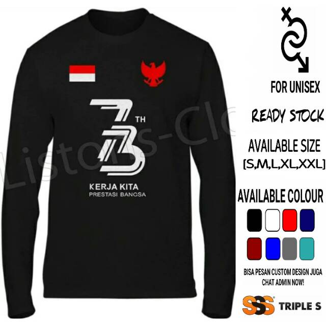 Kaos Hut Ri Ke 73 Lambang Garuda Dan Bendera Lengan Panjang Kaos 17 Agustus Cotton Combed 6849