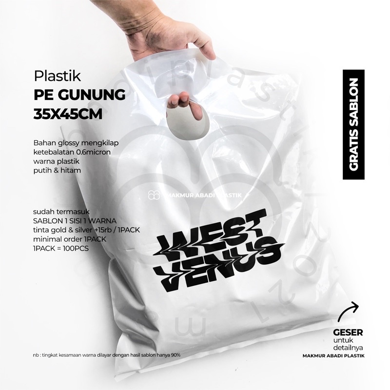 Sablon Plastik Plong PE Gunung 35x45