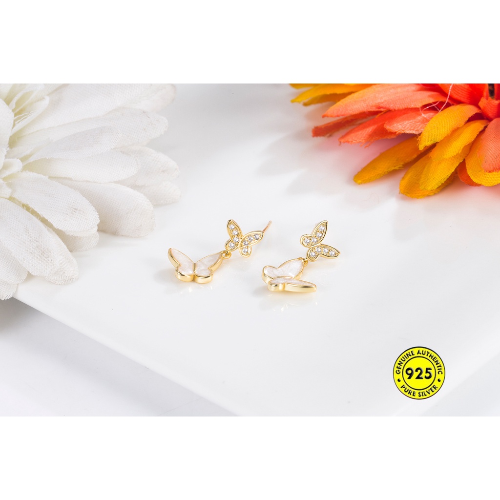 Anting Tusuk Sterling Silver 925 Desain Kupu-Kupu Hias Berlian Imitasi Untuk Wanita Butterfly