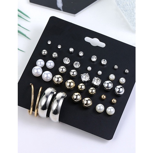 LRC Anting Tusuk Fashion Gold Color+silver Color Diamond E87199