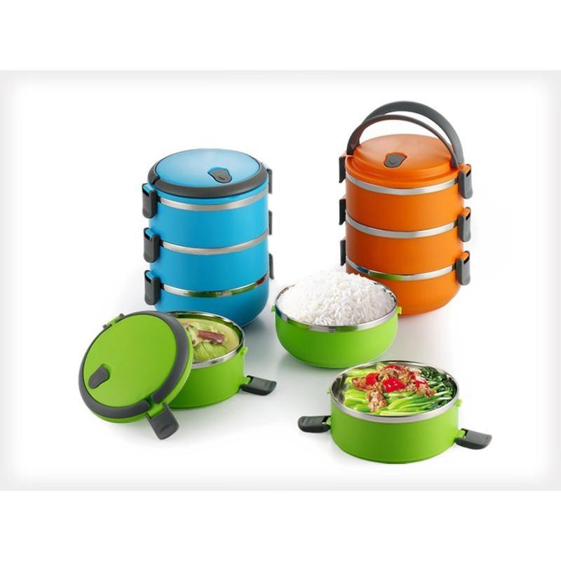 Lunch Box Rantang susun 3 stainless steel polos / tempat bekal makan susun 3