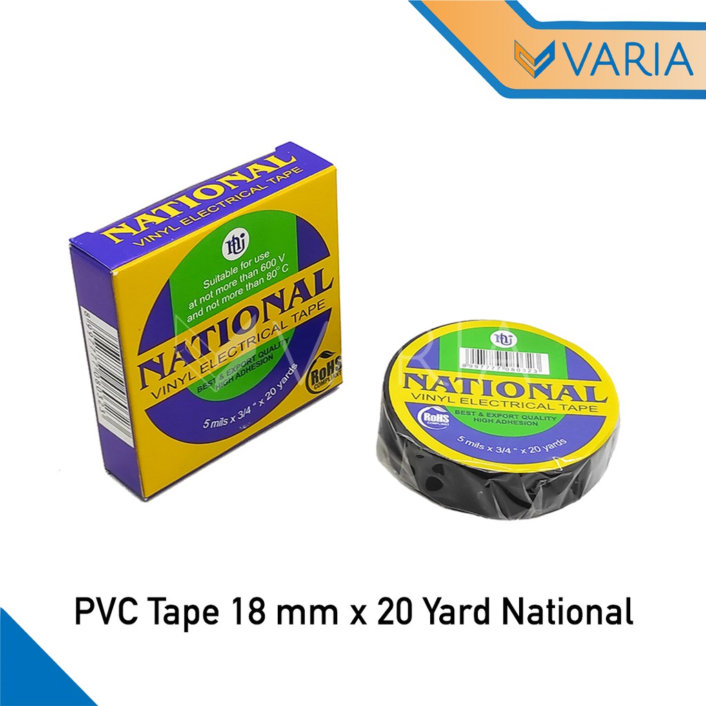 Solasi Isolasi PVC Tape Hitam Kabel Listrik 18 mm x 20 Yard National