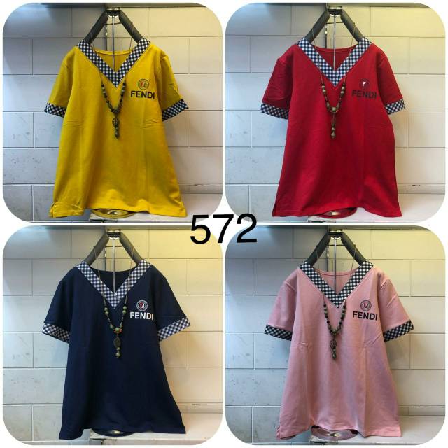 Blouse wanita Import Atasan polos kombi kotak 572 FENDI