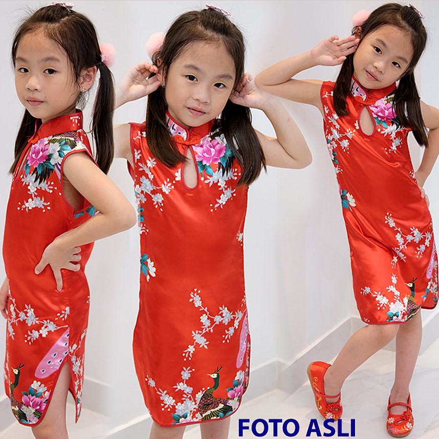 Cheongsam China Anak Perempuan Flower Peacock