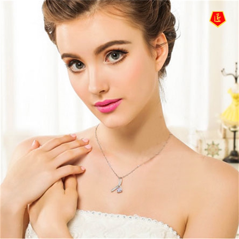 [Ready Stock]Single Bow Diamond Silver Necklace Simple Fashion