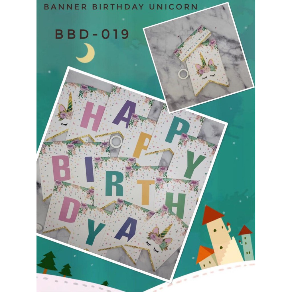 Banner Ulang Tahun Unicorn Happy Birthday Bendera Dekorasi Pesta Ulang Tahun Ultah Anak