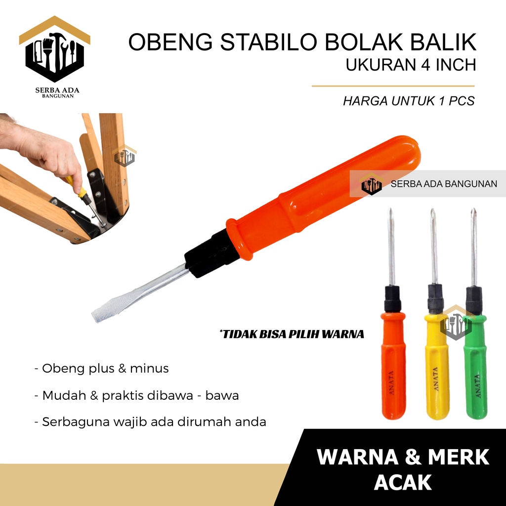 Obeng bolak balik warna warni magnet 4 in Multi way screwdriver 4 inci