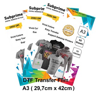 SUBPRIME Transfer Film DTF  A3 75 Grams 50 Lembar 