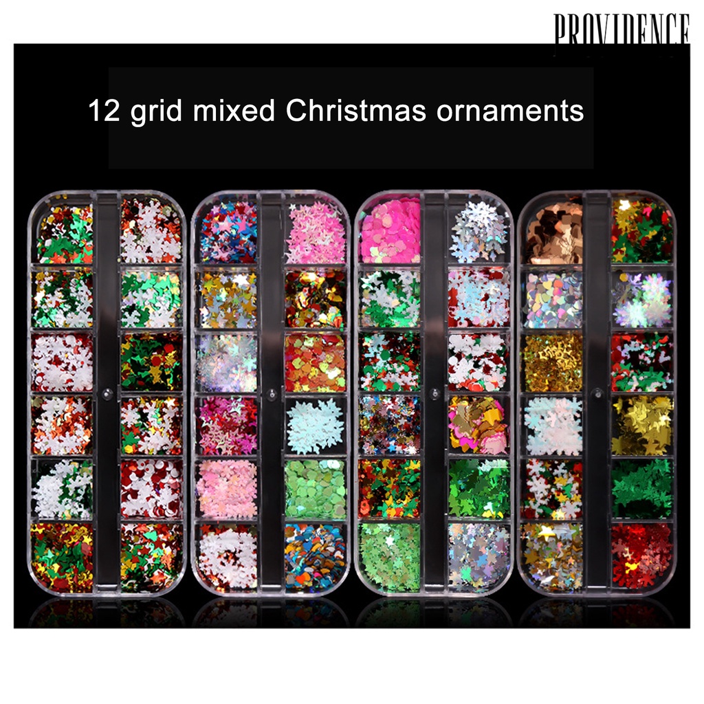 Providence 1 Kotak Payet Kuku Motif Snowflake / Bintang / Natal Untuk Dekorasi Nail Art / Manicure