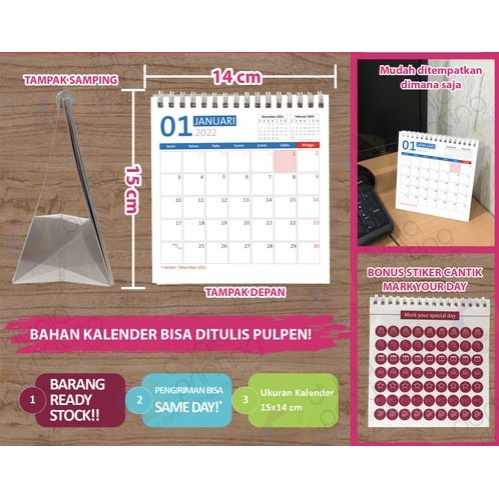 

Kalendar Meja 2022 Spiral ukuran 14 x 15 cm