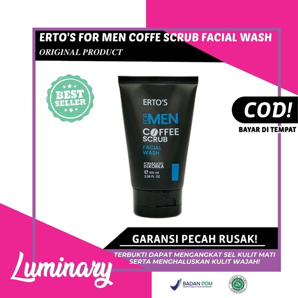 Ertos For Men Coffe Scrub Facial Wash Sabun Cuci Muka Perawatan Kulit Wajah Pria Original BPOM