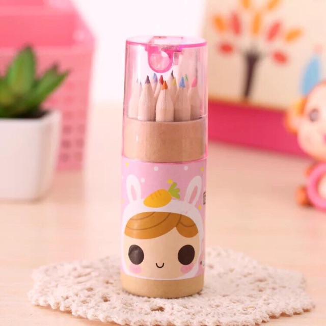 PWA053 Pensil Warna Mini Motif Girl / Pewarna Pensil Kayu dan Penggerik