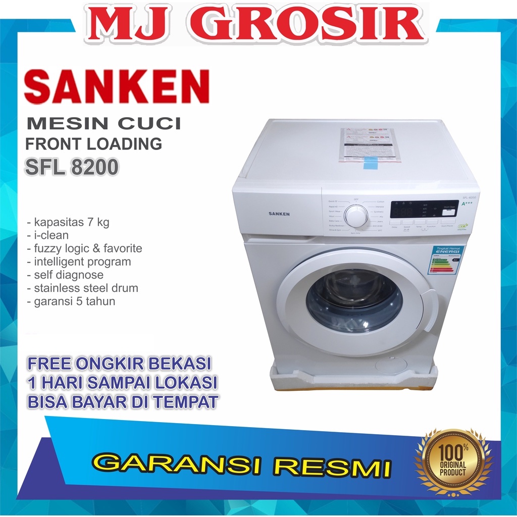 MESIN CUCI FRONT LOADING SANKEN SFL 8200 7KG SFL8200 7 KG LOW WATT