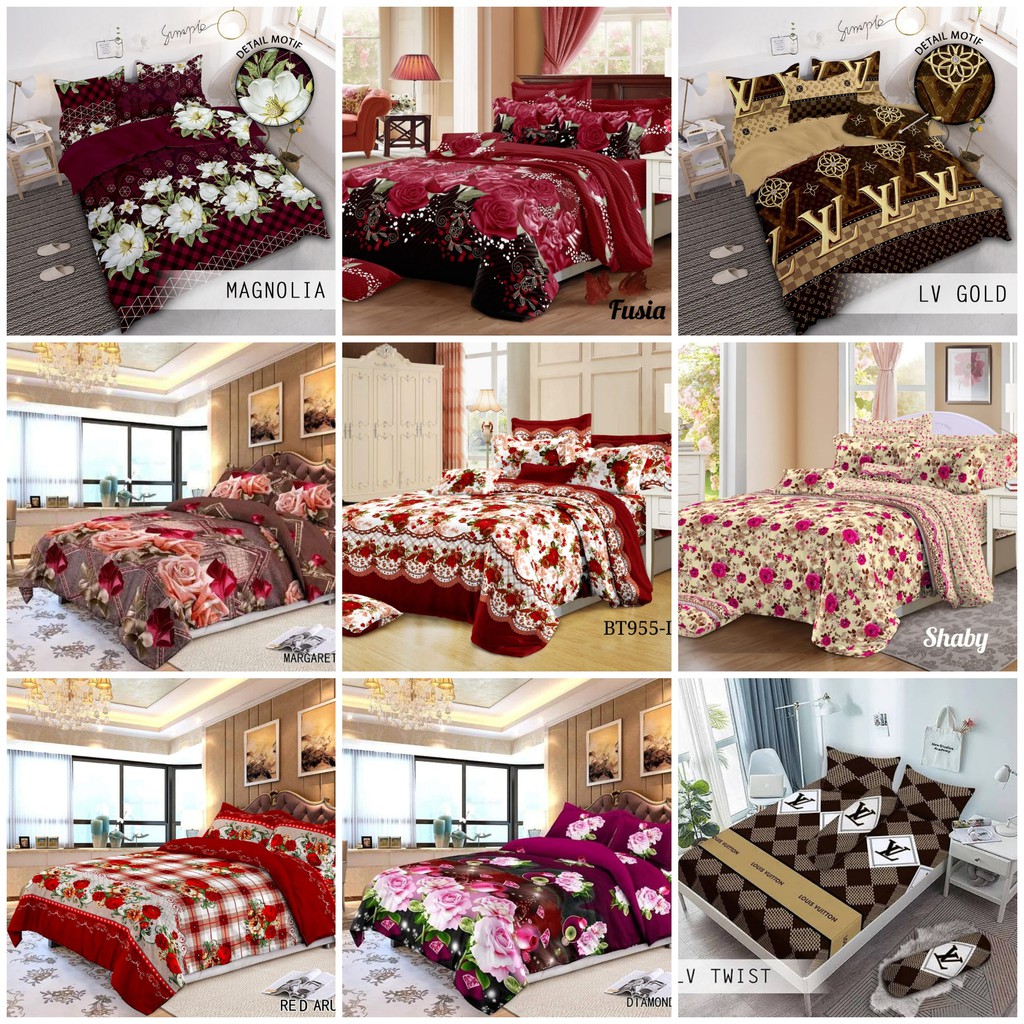 Sprei motif bunga uk 180 x 200 set sarung bantal guling