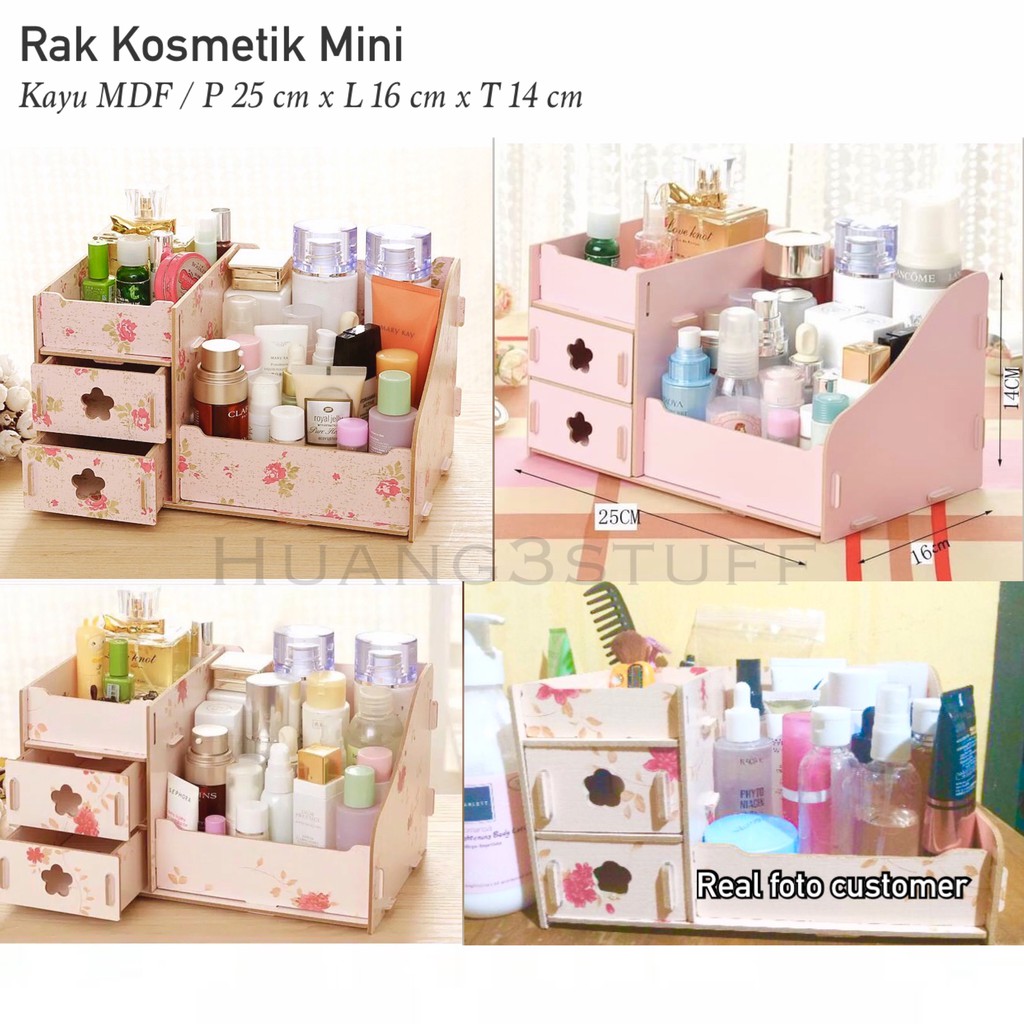 Rak Kosmetik Mini Bahan Kayu Tempar Cosmetic Storage Bumbu Dapur Serbaguna Kuas