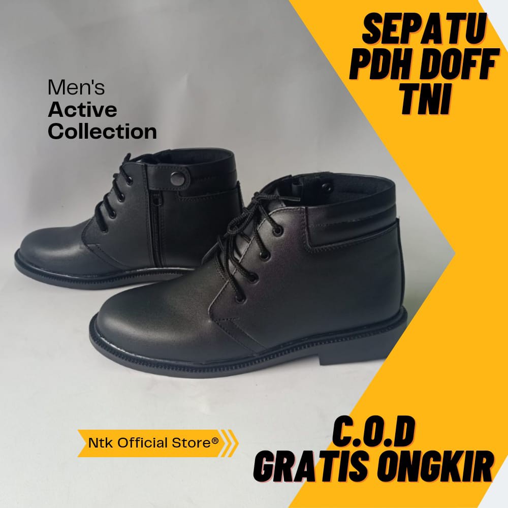 Sepatu Pdh DOFF TNI Kombinasi Resleting Tali Dan Klik Dinas Resmi Boots Kerja Instansi Security Satpam Pramuka Paskibra - KY03