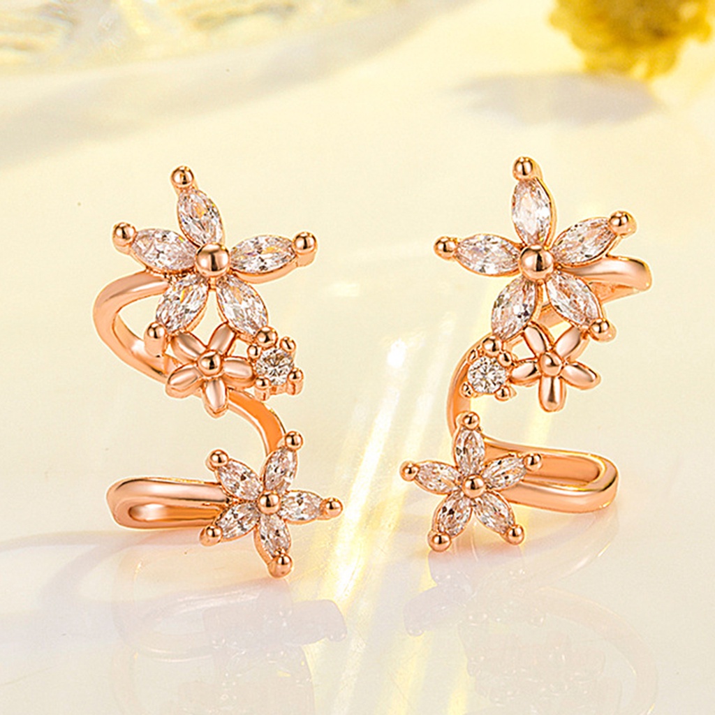 Hu Hu Hu Hu Hu Alat Bantu Pasang Kacamata♡ 1 Pasang Anting Tusuk Bentuk Bunga Hias Cubic Zirconia Untuk Wanita