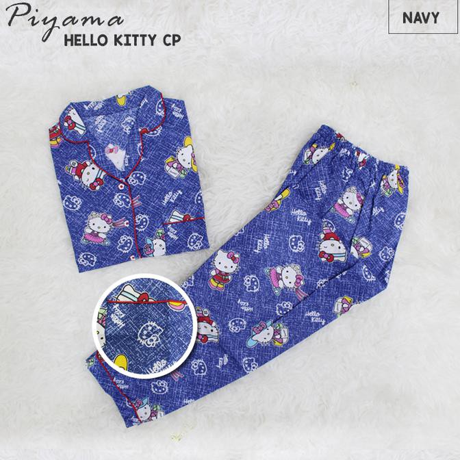 CP HELLO KITTY NAVY BAJU TIDUR WANITA DEWASA PIYAMA CEWEK MOTIF KATUN - NAVY