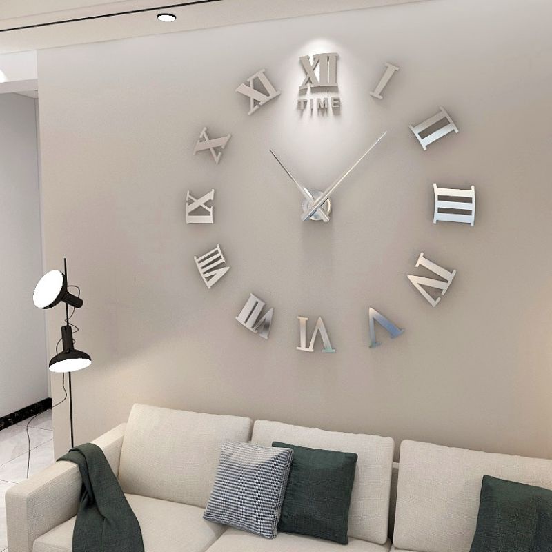 hiasan dinding jam dinding jumbo diy 150cm jam dinding besar dan jumbo jam dinding tempel tembok pajangan dinding hiasan jam dinding aesthetic dinding ruang tamu jam dinding unik jam dinding murah jam dinding gold-ROMAWI SILVER
