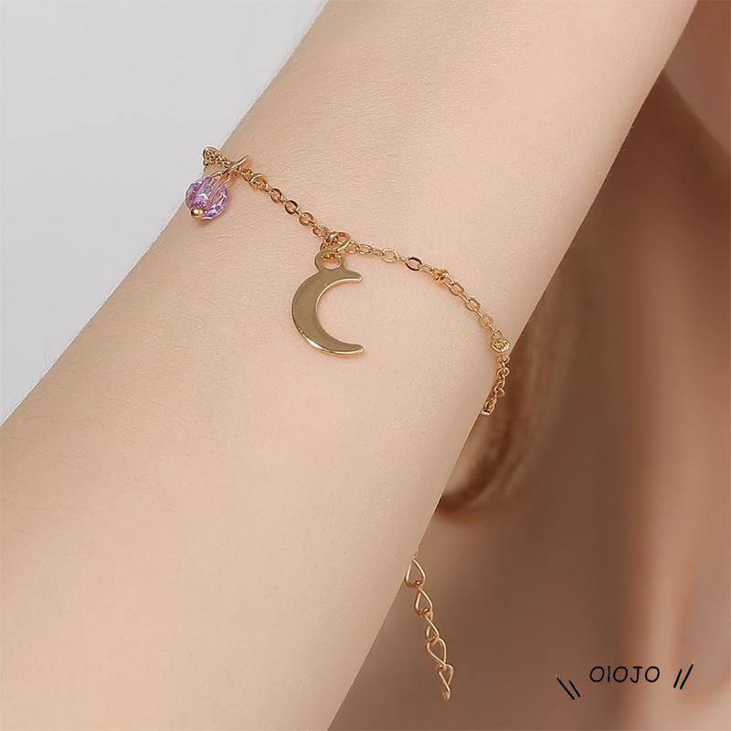 Korea Manis Crystal Ball Moon Liontin Gelang Aksesoris Fashion Wanita - ol