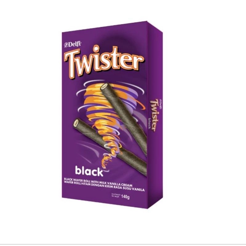 delfi twister wafer snack biscuit.   black / choco 35 gr