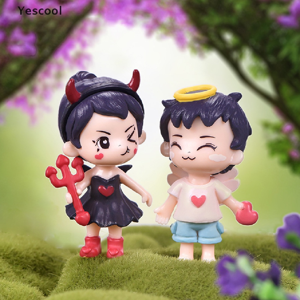 Yescool Miniatur Figur Pasangan Malaikat Demon Untuk Dekorasi Taman Minifairy Garden