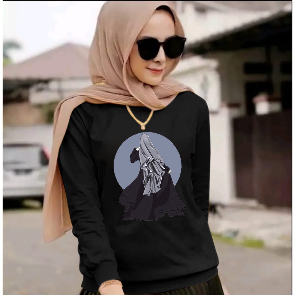 tototashop Baju Sweatshirt  HIJAB MOON SIZE , M , L , XL/BAJU DISTRO Lengan Panjang / Motif  Gambar DTF Printing  /-REAL PICT-BISA COD /Baju Paling Keren / Baju Model Terbaru Paling terlaris/Good Qualit